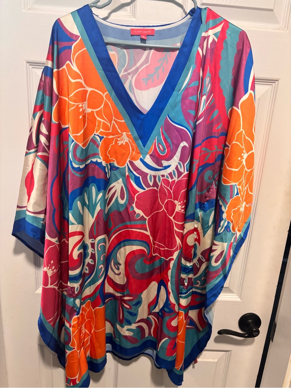 Flying Tomato V-Neck Floral Tunic in Orange, Pink & Blue